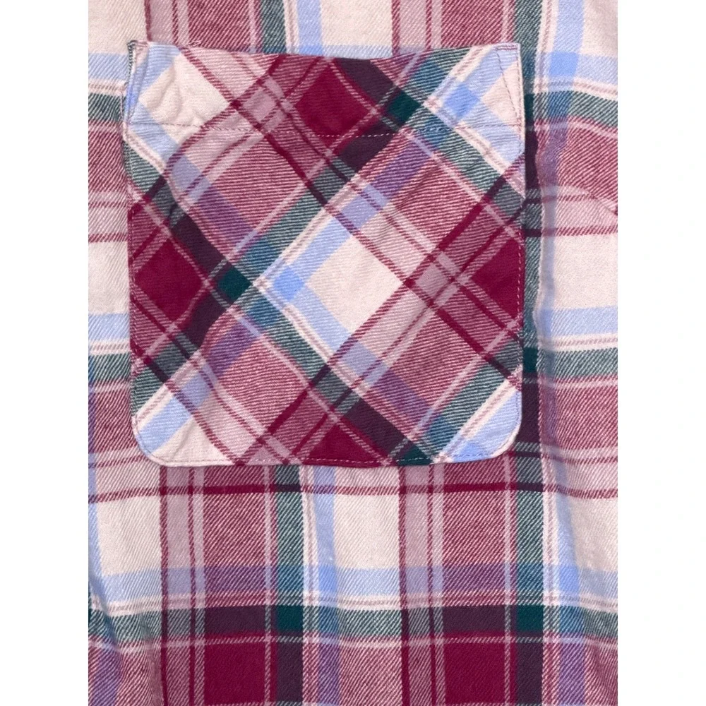 Lucky Brand Women 2XL Plaid Sheer Overlay Button Down Shirt Cotton Pink Burgundy
